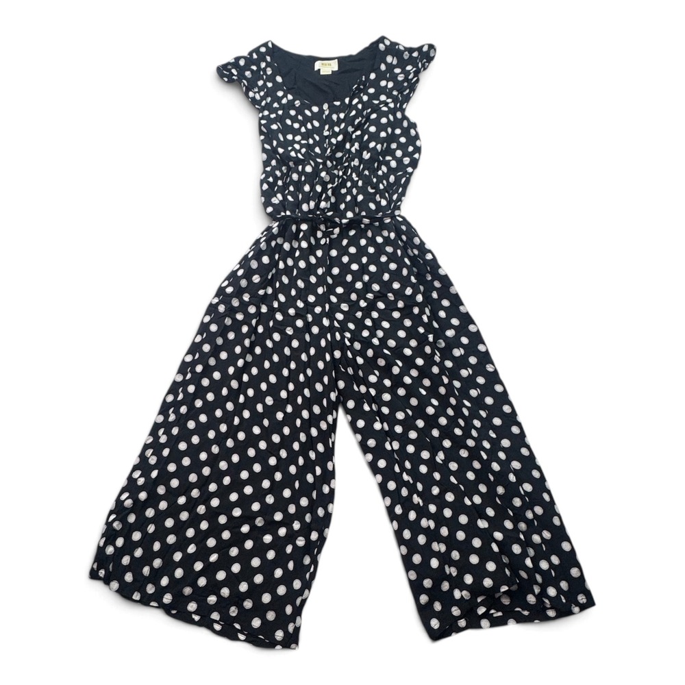Maeve Anthropologie Polka Dot Wide Leg Jumpsuit Flutter Sleeve Black White XS